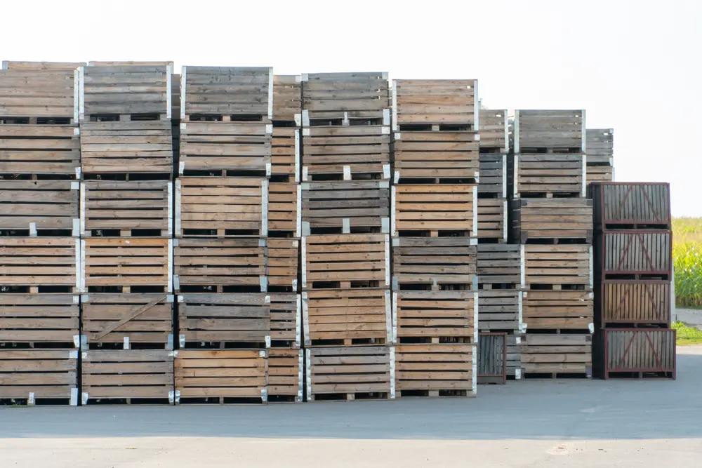 Stacked pallets representing commercial pallet storage capacity